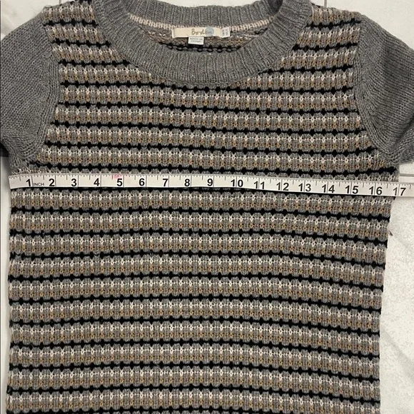 Boden Gray/BlackWhite/Tan Striped Sweater Wool Crew Neck Rib Cuffs & Hem Sz 2 - Picture 9 of 13